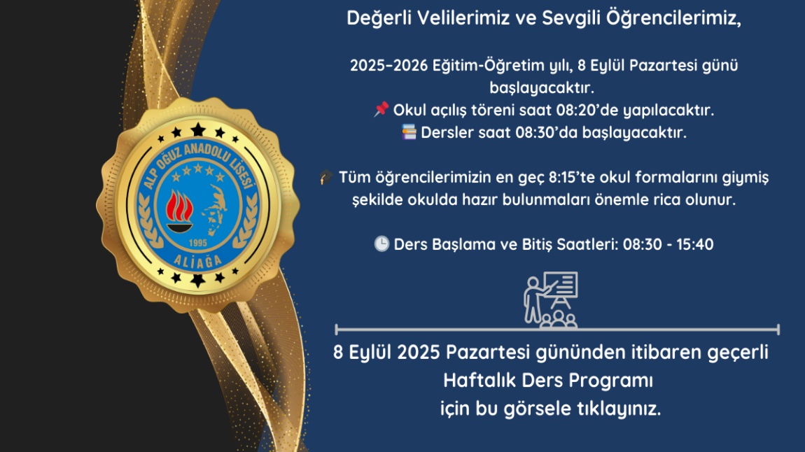 8 Eylül 2025 Pazartesi gününden geçerli haftalık ders programları
